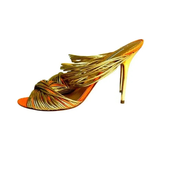 Report Signature Sandal Heel Women's 7M Multicolor Leather Slip On High Peep Toe - Picture 1 of 9